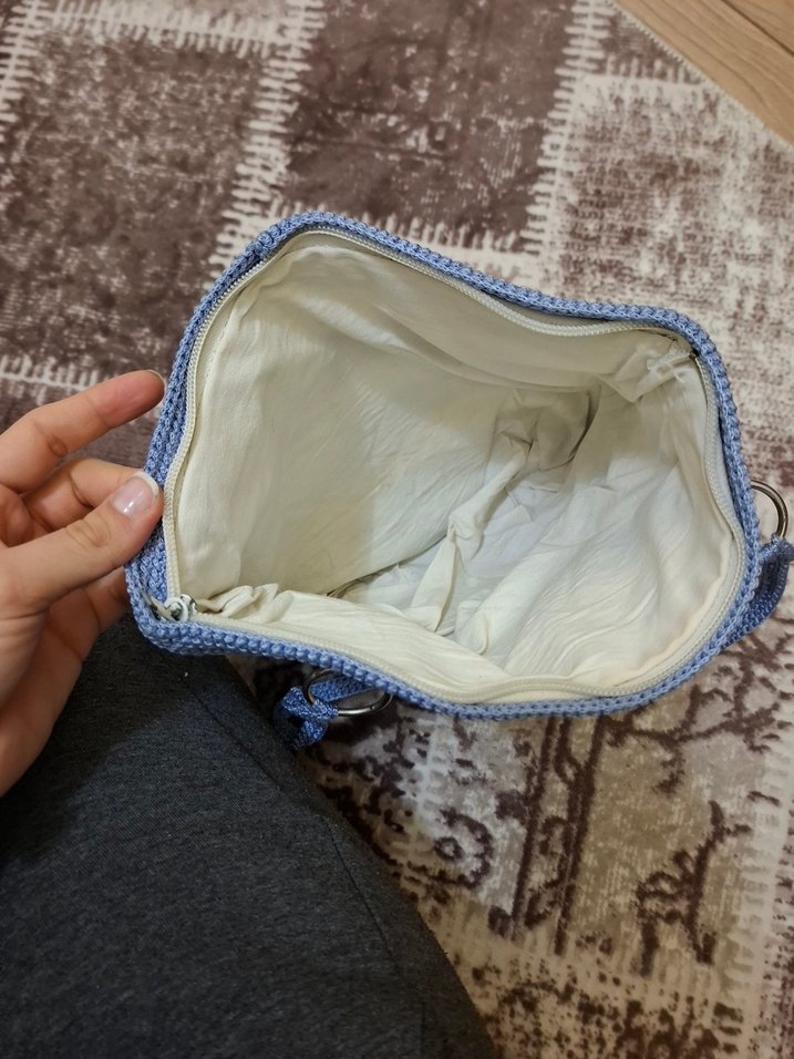 Mavi Örgü Bohem Kadın Çanta - Görsel 3