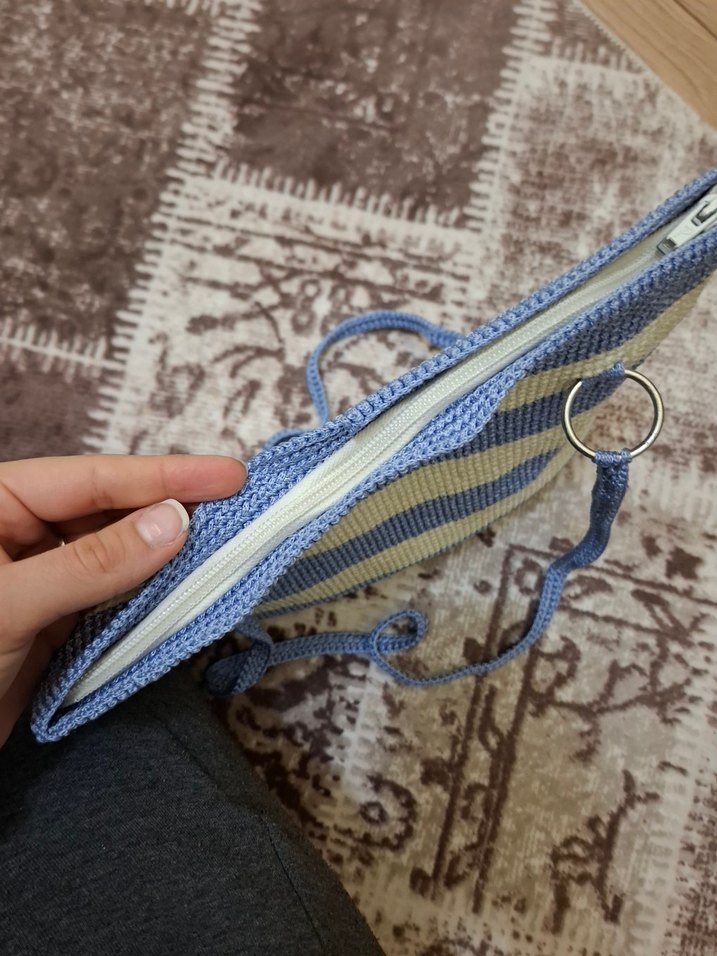 Mavi Örgü Bohem Kadın Çanta - Görsel 4