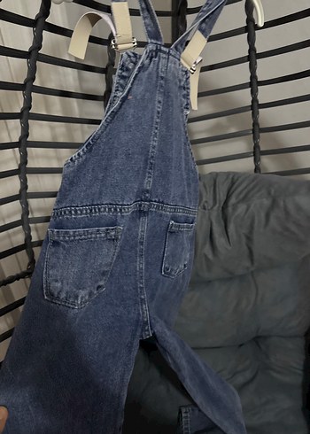 Kızlar İçin Mavi Denim Askılı Bol Tulum - Görsel 5