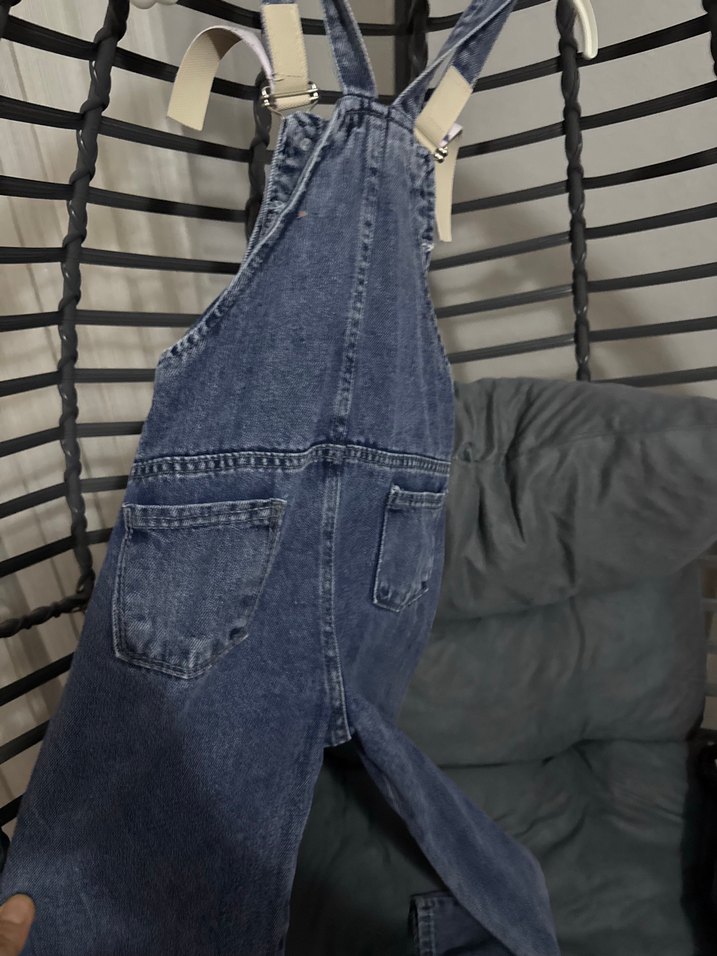 Kızlar İçin Mavi Denim Askılı Bol Tulum - Görsel 5