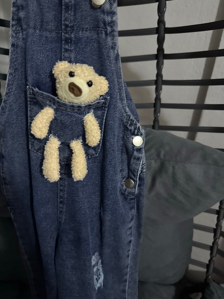 Kızlar İçin Mavi Denim Askılı Bol Tulum - Görsel 2