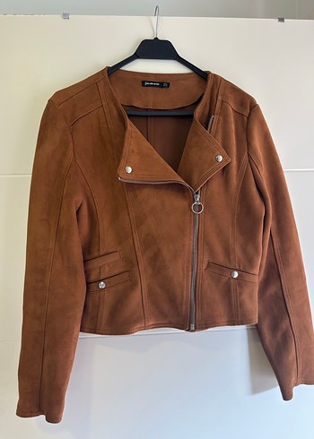 Kahverengi Süet Biker Deri Ceket - Görsel 2