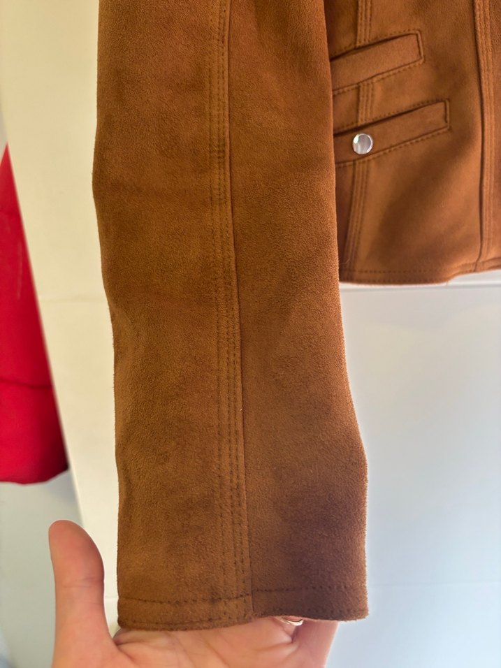 Kahverengi Süet Biker Deri Ceket - Görsel 4