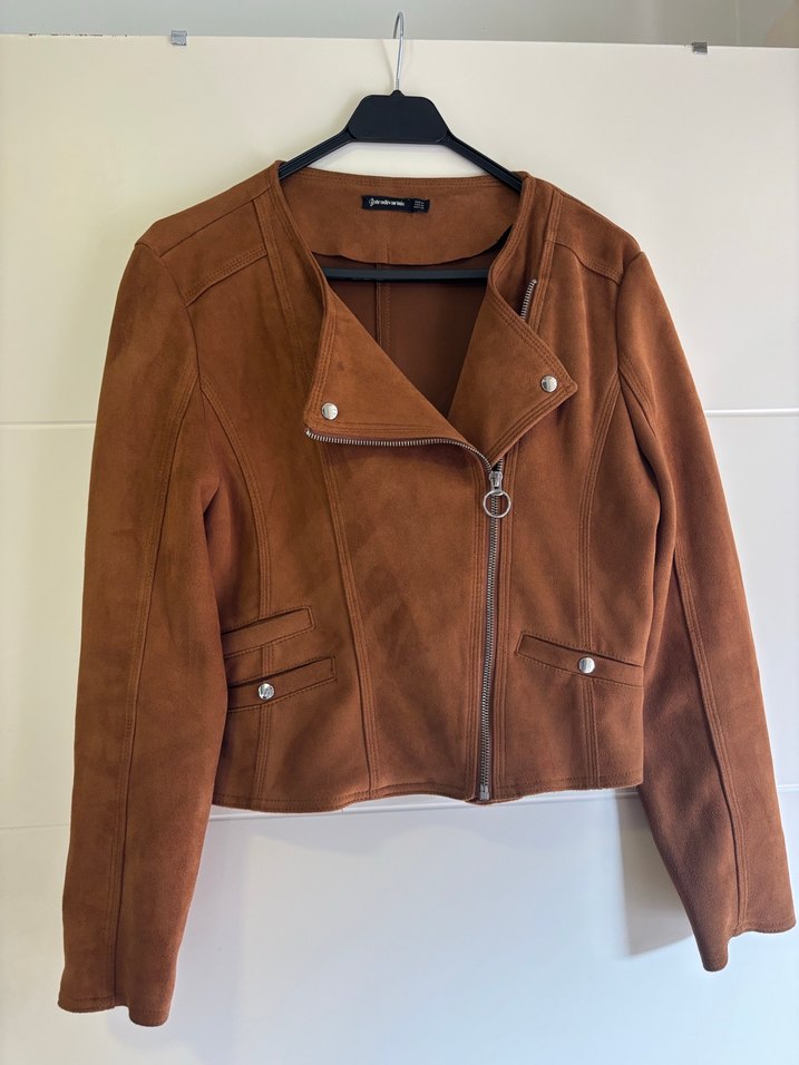 Kahverengi Süet Biker Deri Ceket - Görsel 2
