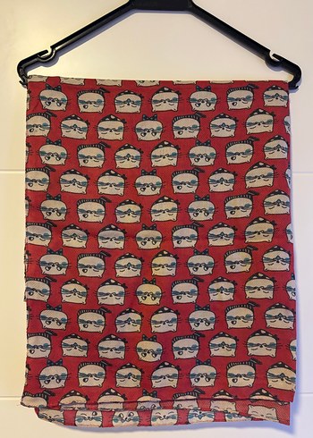 Kadın Kırmızı Baskılı Retro şal - Görsel 3