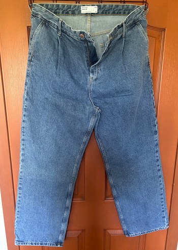 Gri Mavi Erkek Bol Kesim Wide Leg Denim Pantolon