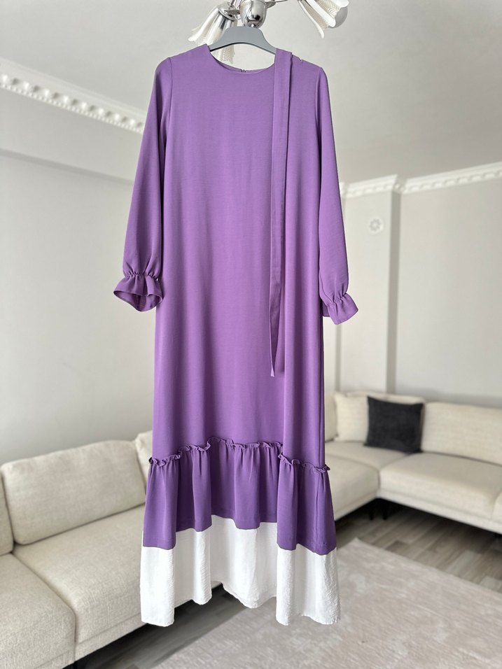 Kadın Mor Uzun Renk Geçişli Elbise - Görsel 2