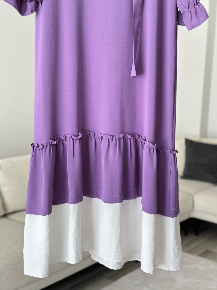 Kadın Mor Uzun Renk Geçişli Elbise - Görsel 5