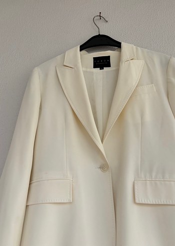 Düğmeli Beyaz Kadın Blazer Ceket - Görsel 4