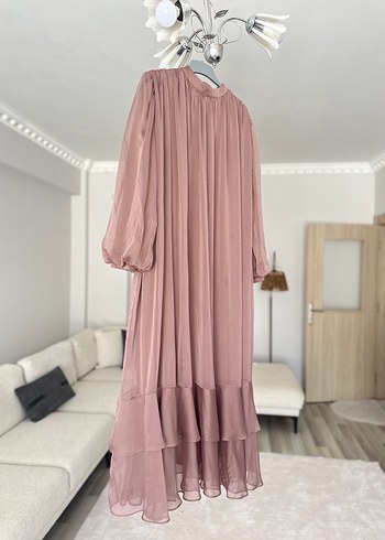 Uzun Kol Bohem Fırfırlı Bej Elbise - Görsel 4