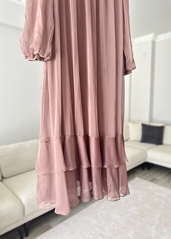 Uzun Kol Bohem Fırfırlı Bej Elbise - Görsel 2