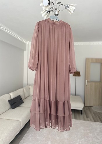 Uzun Kol Bohem Fırfırlı Bej Elbise - Görsel 7