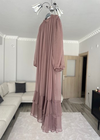 Uzun Kol Bohem Fırfırlı Bej Elbise - Görsel 8