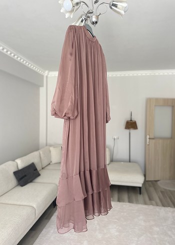 Uzun Kol Bohem Fırfırlı Bej Elbise - Görsel 5