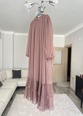 Uzun Kol Bohem Fırfırlı Bej Elbise - Görsel 9