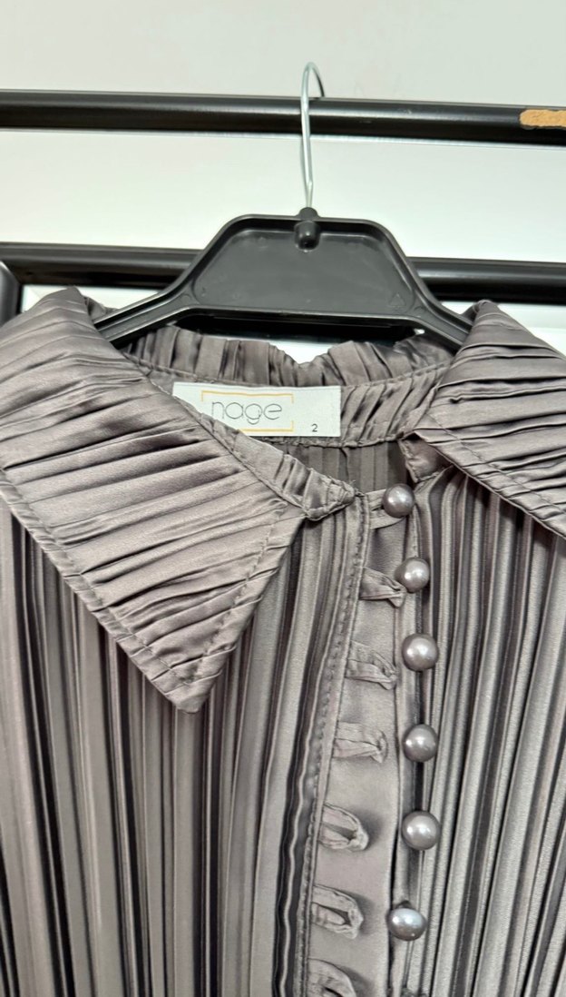 Gri Pileli Kadın Uzun Elbise - Görsel 3