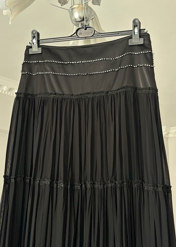 Siyah Şifon Pilili Uzun Gotik Etek - Görsel 6