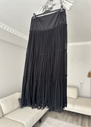 Siyah Şifon Pilili Uzun Gotik Etek - Görsel 5