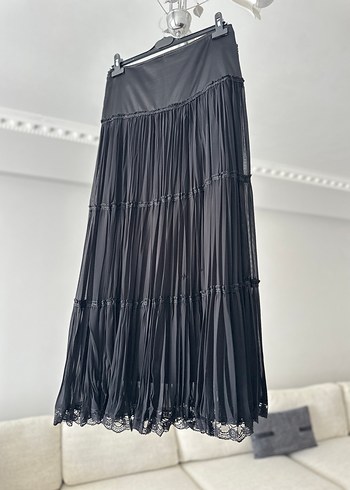 Siyah Şifon Pilili Uzun Gotik Etek - Görsel 8