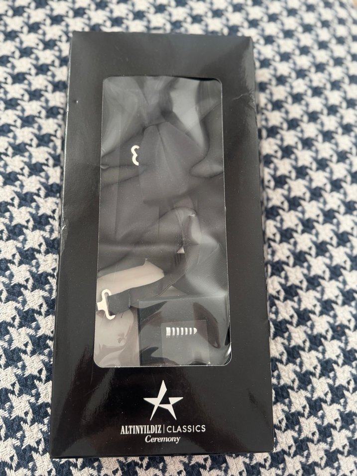 Siyah Erkek Papyon kuşak ve Kol Düğmesi Seti - Görsel 2