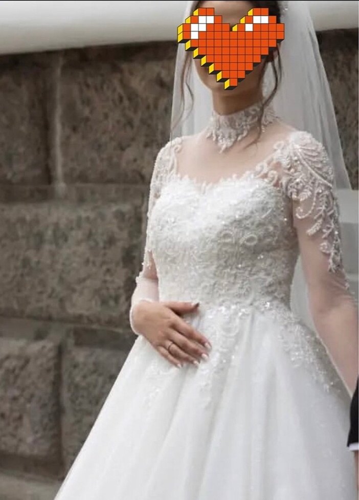 Uzun Kollu Straplez Prenses Gelinlik - Görsel 2