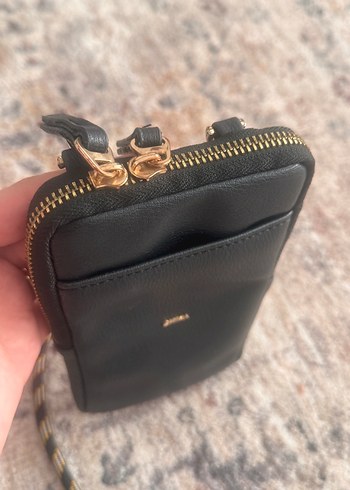 Chima Siyah Deri Kadın Telefon Çanta