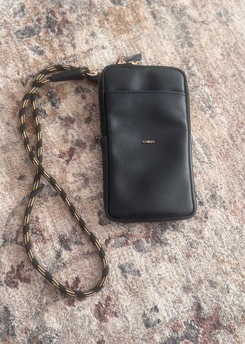 Siyah Deri Kadın Telefon Çanta