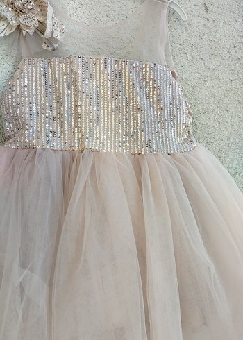 Zara Kız Çocuk Payetli Straplez Bej Elbise