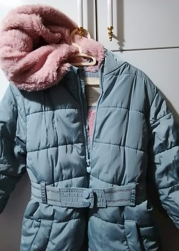 LC Waikiki Kemerli Gri Kız Çocuk Mont