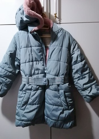 Kemerli Gri Kız Çocuk Mont