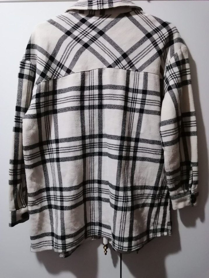 Gri Ekose Desenli Pamuklu Kadın Gömlek - Görsel 3