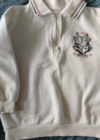 Kız Çocuk Beyaz Yarım Fermuarlı Sweatshirt - Görsel 2