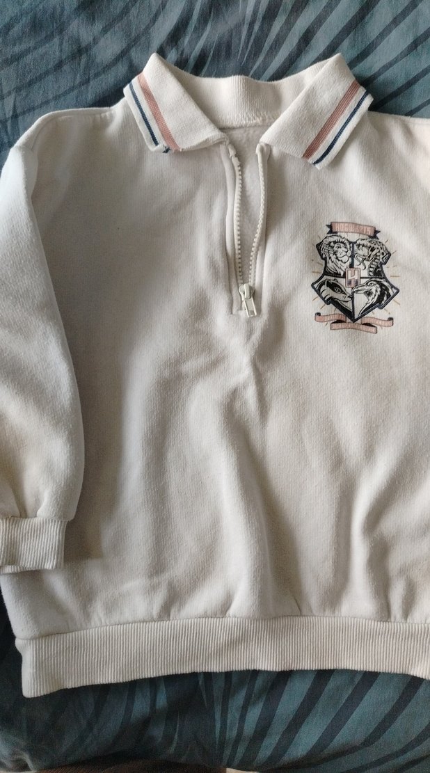 Kız Çocuk Beyaz Yarım Fermuarlı Sweatshirt - Görsel 2