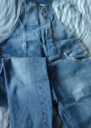 Kızlar için Mavi Denim Askılı Tulum - Görsel 3