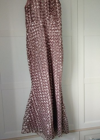 pembe  Parlak Yılan Desenli Uzun Abiye Elbise - Görsel 5