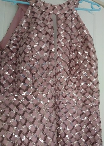 pembe  Parlak Yılan Desenli Uzun Abiye Elbise - Görsel 2