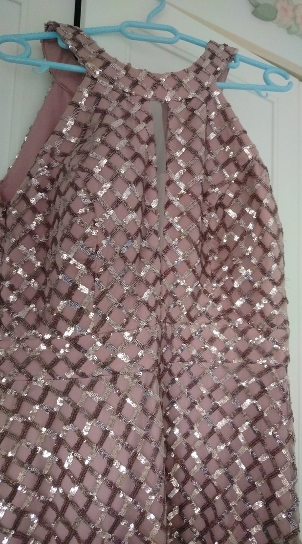 pembe  Parlak Yılan Desenli Uzun Abiye Elbise - Görsel 2