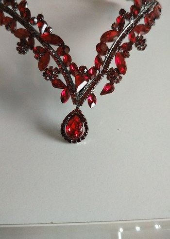 Gotik Koyu Kırmızı Boncuklu Cam Saç Aksesuarı - Görsel 2