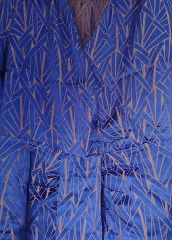 Uzun Kollu Mavi Bohem Kadın Elbise - Görsel 2