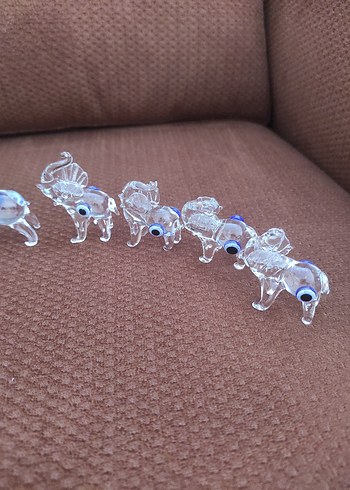 Mavi Gözlü Renkli Cam Fil Figürleri - Görsel 2