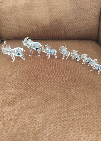 Mavi Gözlü Renkli Cam Fil Figürleri - Görsel 3