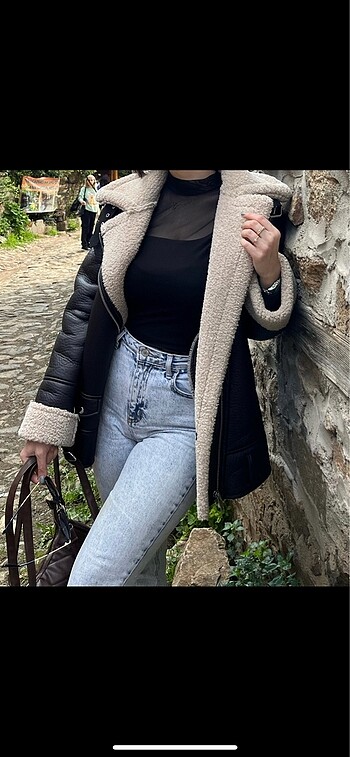 Stradivarius Stradivarius kontrast Suni kürklü biker ceket
