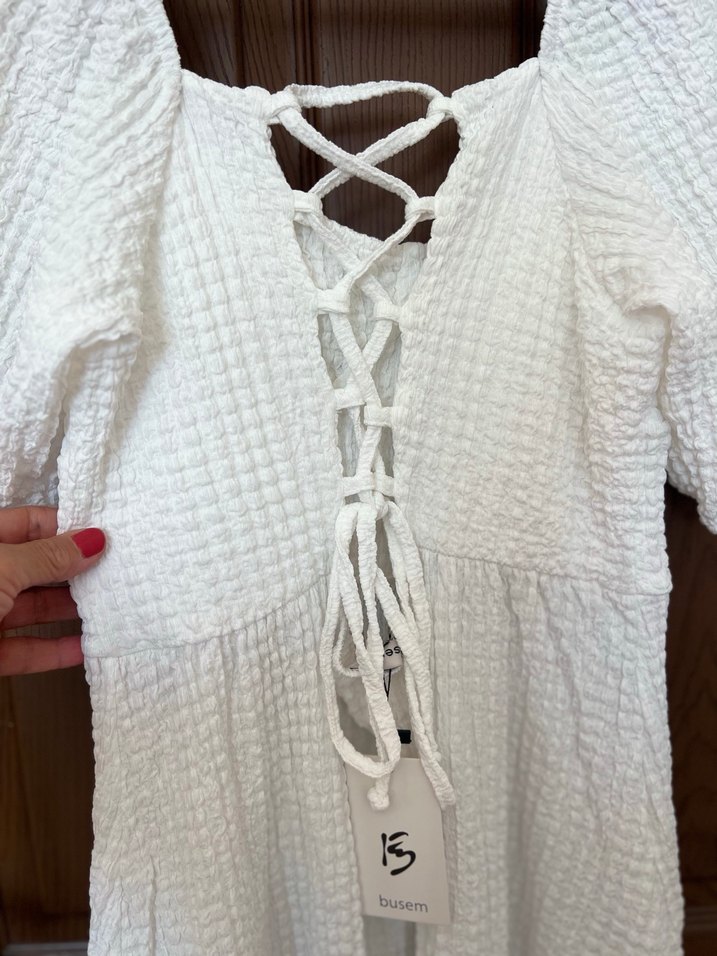 Beyaz kırinkıl uzun elbise - Görsel 3