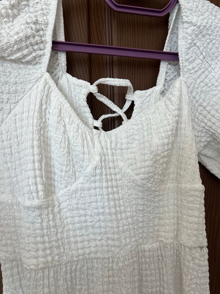 Beyaz kırinkıl uzun elbise - Görsel 5