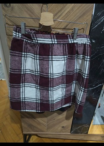 TOPLU SATIŞ Kadın Bordo Kareli Mini Etek
