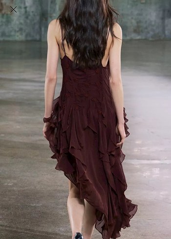 Zara Bordo Drapeli Uzun İpek Elbise