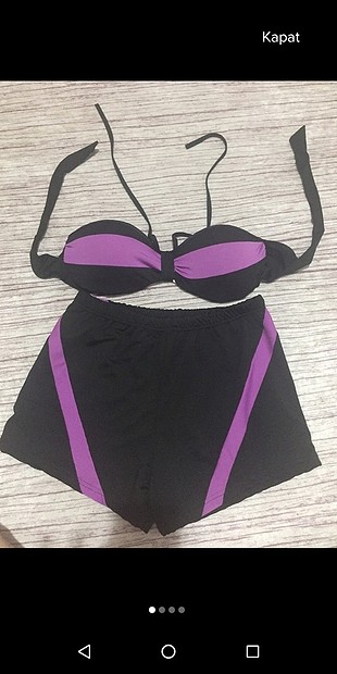 Yüksek bel siyah mor bikini
