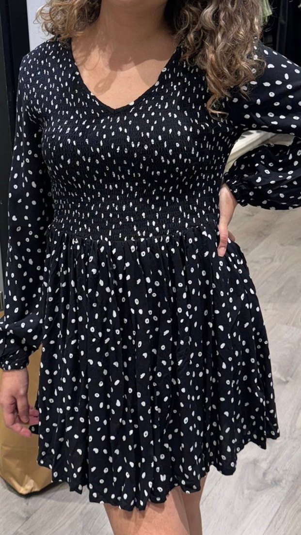 Puantiye Desenli V Yakalı Midi Elbise - Görsel 3