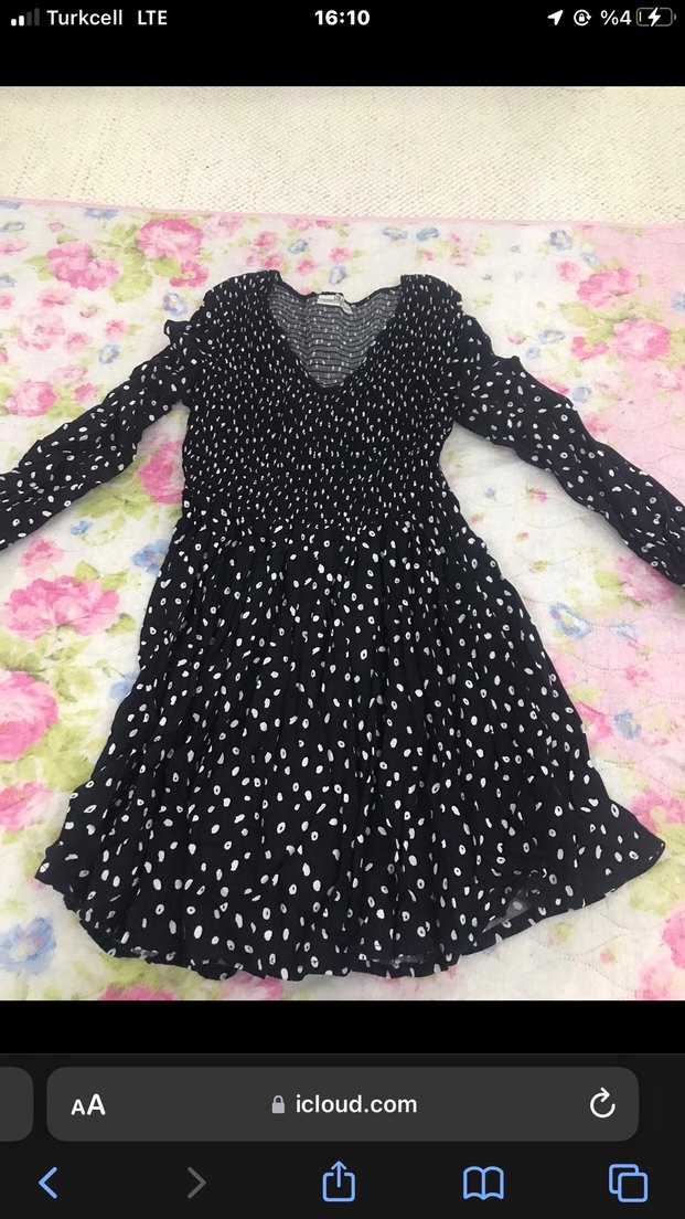 Puantiye Desenli V Yakalı Midi Elbise - Görsel 5