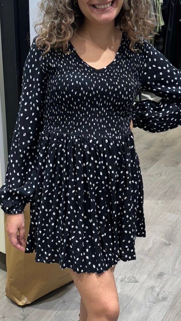 Puantiye Desenli V Yakalı Midi Elbise - Görsel 2